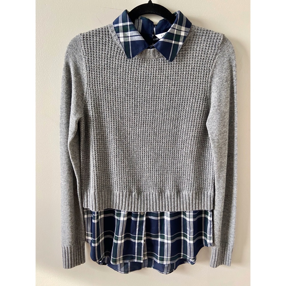 Veronica Beard Gray Knit with Blue Plaid Layer